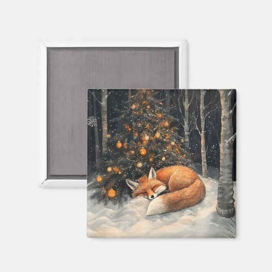 Slaapvos grillige rustieke kerst magneet (Voorkant / Achterkant)