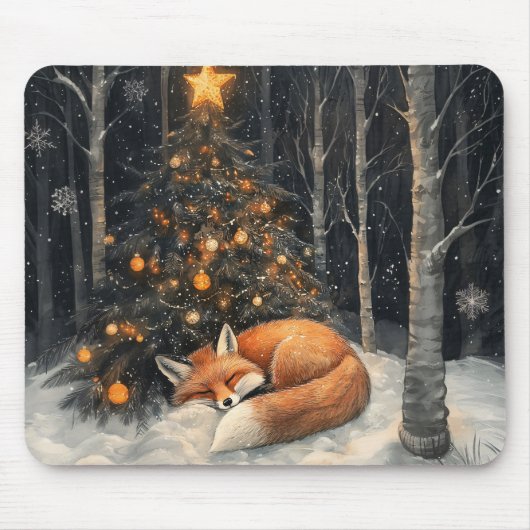 Slaapvos grillige rustieke kerst muismat (Voorkant)