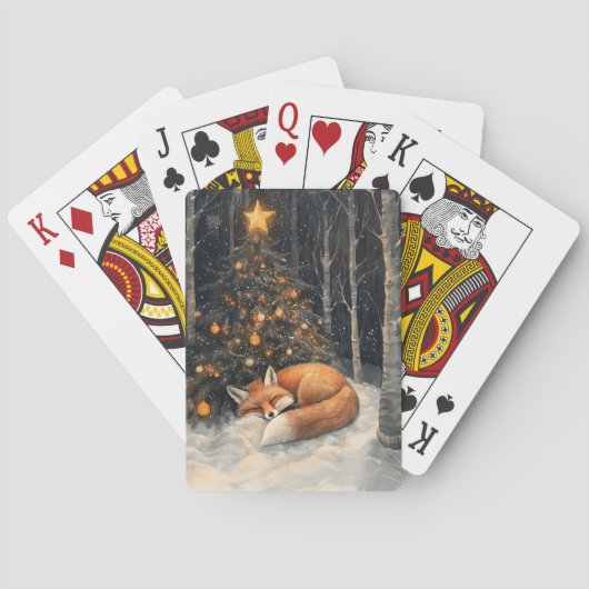 Slaapvos grillige rustieke kerst pokerkaarten (Achterkant)