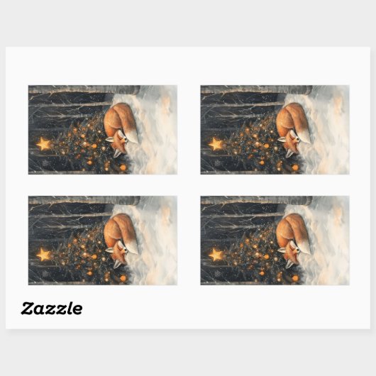 Slaapvos grillige rustieke kerst rechthoekige sticker (Vel)