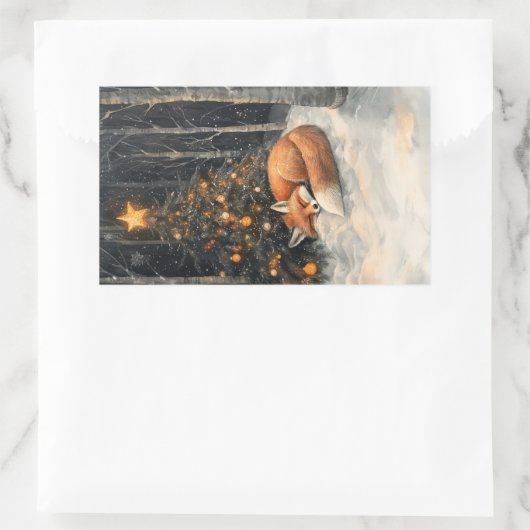 Slaapvos grillige rustieke kerst rechthoekige sticker (Tas)