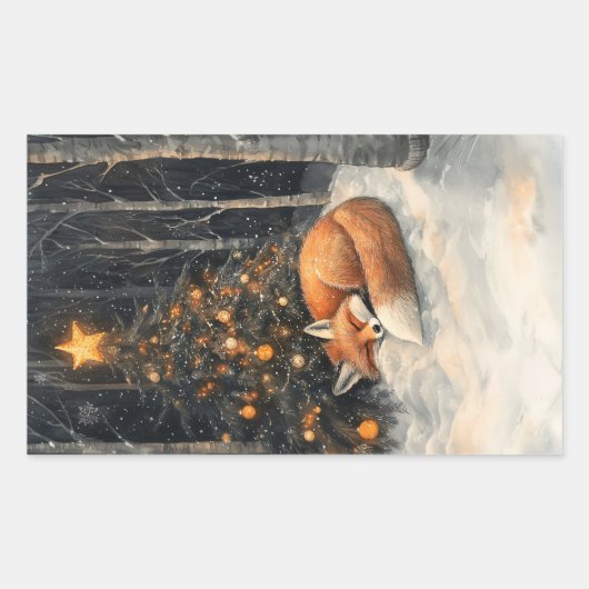 Slaapvos grillige rustieke kerst rechthoekige sticker (Voorkant)