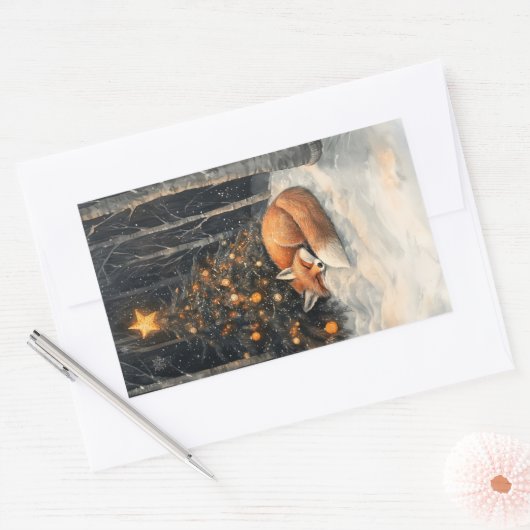 Slaapvos grillige rustieke kerst rechthoekige sticker (Envelop)