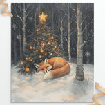 Slaapvos grillige rustieke kerstdecoupage cadeaupapier<br><div class="desc">Decoupage inpakpapier met een schattige slaapvos voor een kerstboom in het bos.</div>