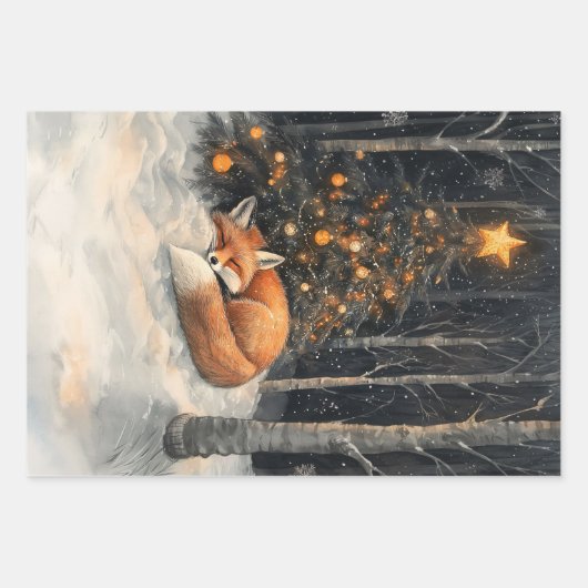 Slaapvos grillige rustieke kerstdecoupage inpakpapier vel (Voorkant 2)