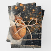 Slaapvos grillige rustieke kerstdecoupage inpakpapier vel (In situ)