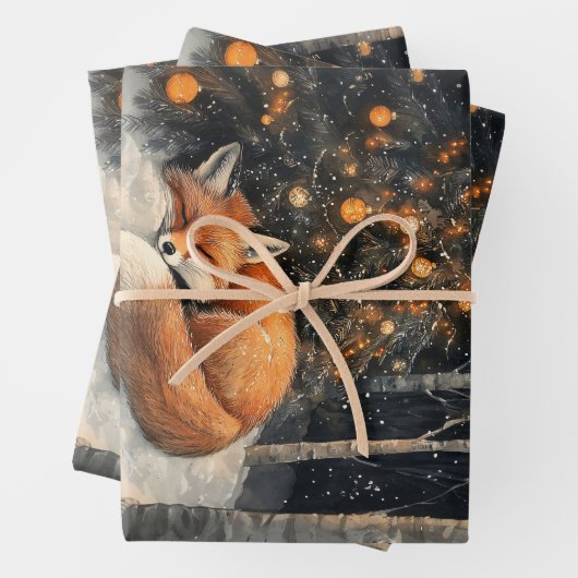 Slaapvos grillige rustieke kerstdecoupage inpakpapier vel (In situ)