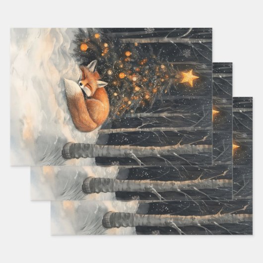 Slaapvos grillige rustieke kerstdecoupage inpakpapier vel (Set)