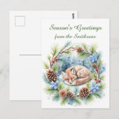 Slaapvos in de winter krans vakantie briefkaart (Voorkant / Achterkant)