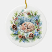 Slaapvos in de winter krans vakantie keramisch ornament (Voorkant)