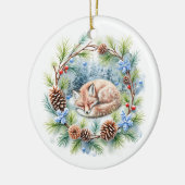 Slaapvos in de winter krans vakantie keramisch ornament (Links)