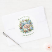 Slaapvos in de winter krans vakantie ronde sticker (Envelop)