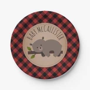 Slaapvrij Beer Klok Lumberjack Pset Baby shower Papieren Bordje
