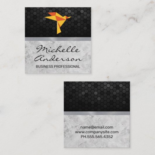 Slab Marble | Geometrische origami Bird Icon Vierkante Visitekaartje (Voorkant / Achterkant)