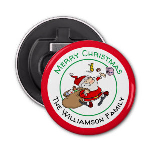 Slachende kerstcadeautjes button flesopener