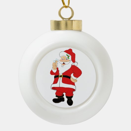 Slachende kerstkerstman keramische bal ornament (Voorkant)