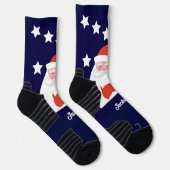 Slachende Kerstman en sterren op blauw Sokken (Rechts)