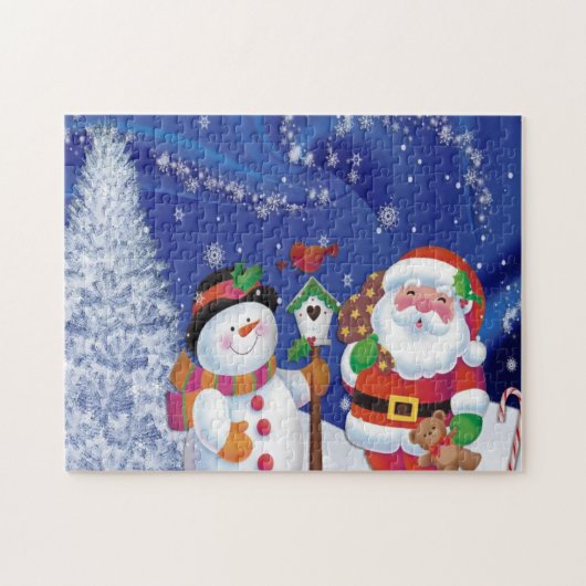 Slachende sneeuwman en kerstman legpuzzel (Horizontaal)