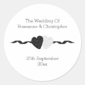 Slacht van hedendaagse zwarte en witte bruiloft ronde sticker (Voorkant)