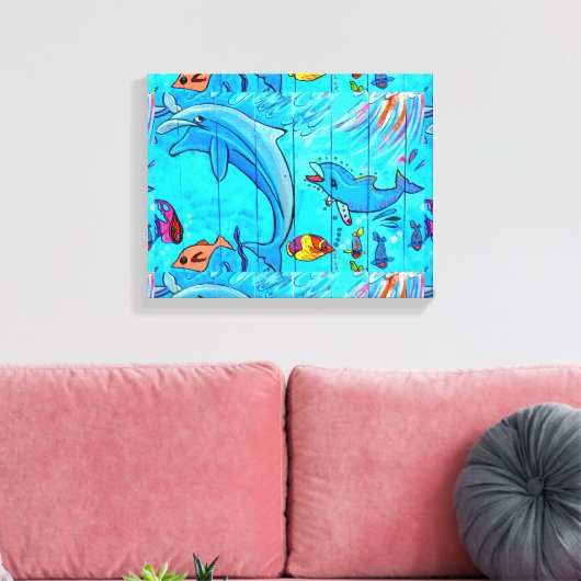 slachtdoek van dolfijnen canvas afdruk (Insitu (Woonkamer))