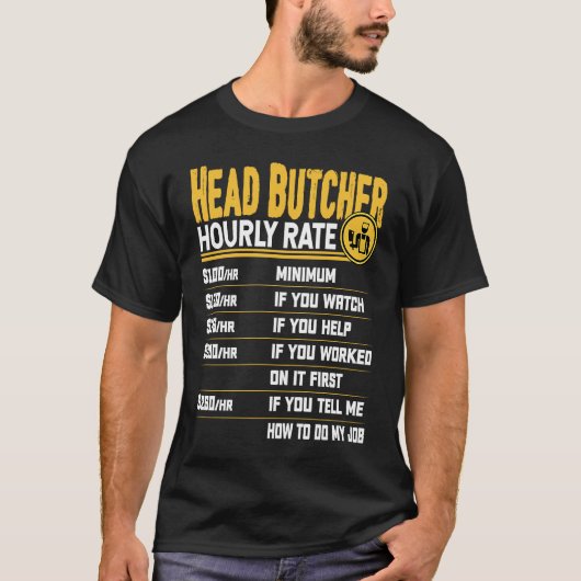 Slachthouder uurtarief hoofd slachter t-shirt (Voorkant)