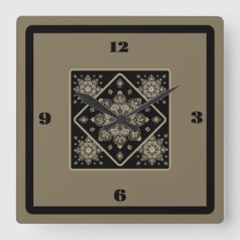 Slachtklok Sepia Medallions op zwarte muur Vierkante Klok