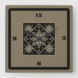 Slachtklok Sepia Medallions op zwarte muur Vierkante Klok