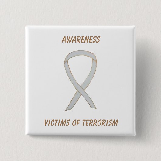 Slachtoffers van terrorisme Wit-lintje Vierkante Button 5,1 Cm (Voorkant)