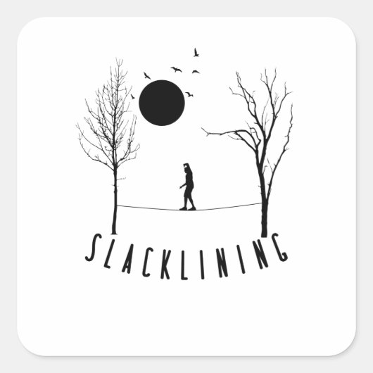 Slackline zwischen zwei Bäumen / Darkline Vierkante Sticker (Voorkant)