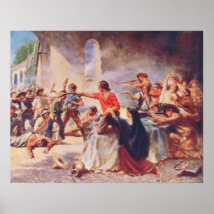 Slag bij de Alamo door Percy Moran Poster