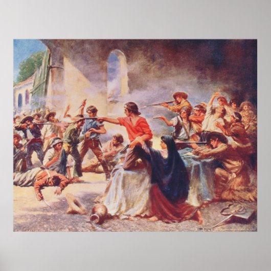 Slag bij de Alamo door Percy Moran Poster (Voorkant)