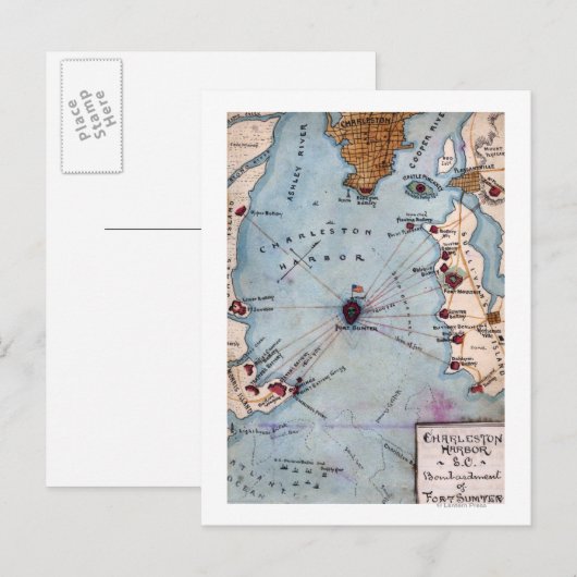 Slag bij de Fort Sumter - Panoramiek in de burgero Briefkaart (Voorkant / Achterkant)