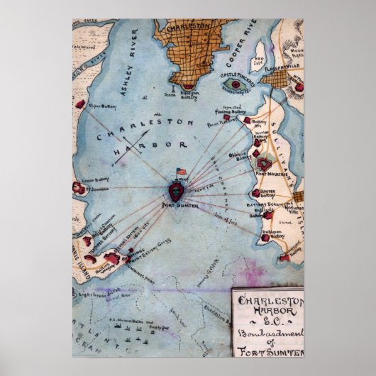 Slag bij de Fort Sumter - Panoramiek in de burgero Poster (Voorkant)