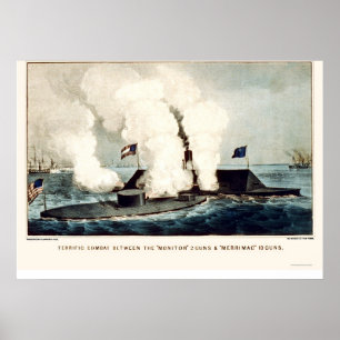 Slag bij de monitor en Merrimac 1862 Poster