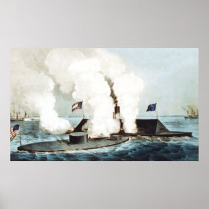 Slag bij de monitor en merrimack poster