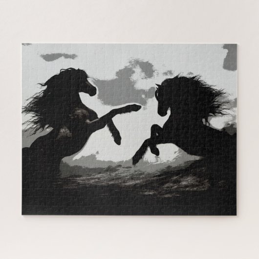Slag bij de paarden - paardenkunst legpuzzel (Horizontaal)