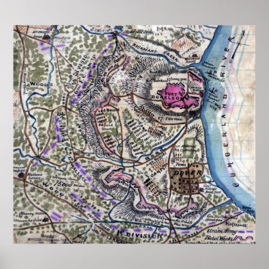 Slag bij Fort Donelson - Panoramiek in de burgeroo Poster (Voorkant)