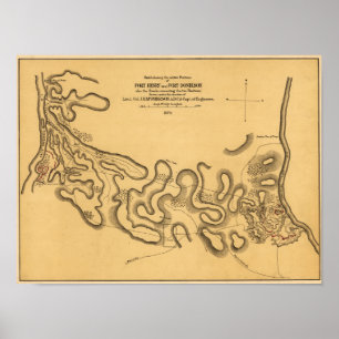 Slag bij Fort Henry - Civil War Panoramic Map 2 Poster