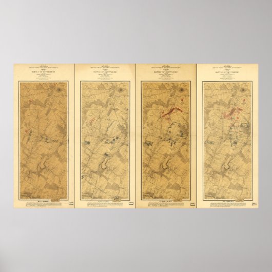 Slag bij Gettysburg Operations Map 1863 Poster (Voorkant)