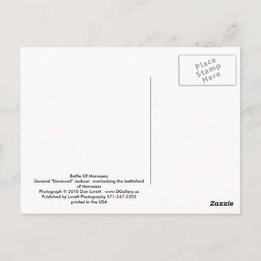 Slag bij Manassas Stonewall - Jackson Briefkaart (Achterkant)