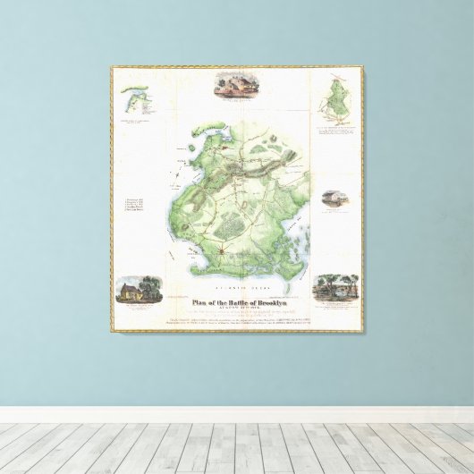  slag om Brooklyn NY Map (1867) Canvas Afdruk (Insitu (Houten vloer))