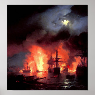 Slag om Cesme bij nacht Poster