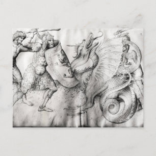 Slag tussen krijgers en een draak, c.1450 briefkaart