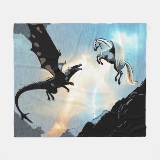 Slag van de Draak en Pegasus Fleece Deken (Voorkant (Horizontaal))