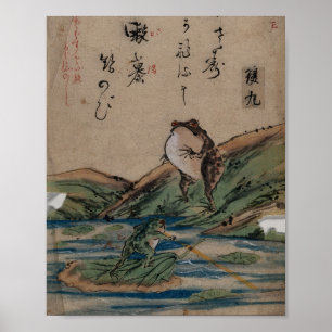 "Slag van de Kikkers" door Kawanabe Kyōsai Poster