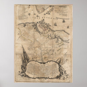  slag van de Yorktown Virginia Map (1781) Poster