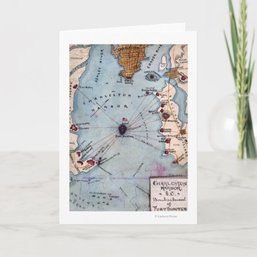 Slag van Fort Sumter - Panoramische Burgeroorlog Kaart (Voorkant)