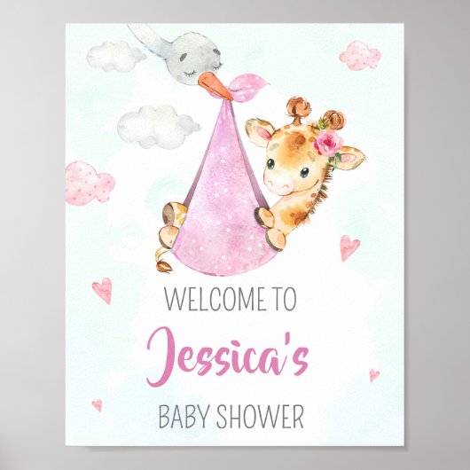 Slag-welkomstfeest Girl giraffe party poster (Voorkant)