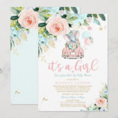 Slagboom Baby Shower Uitnodiging Roze Roos (Voorkant / Achterkant)