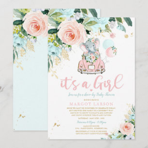 Slagboom Baby Shower Uitnodiging Roze Roos